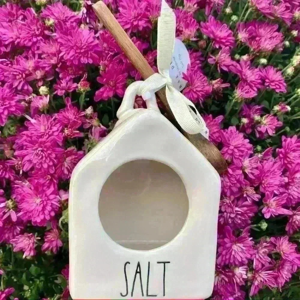 NEW - Rae Dunn - Cute Birdhouse Salt Pig with cute wooden spoon